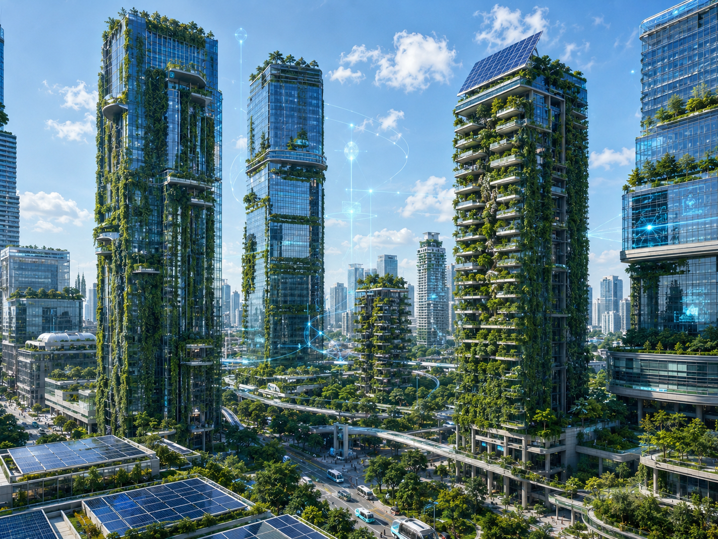 Ciudad sostenible con rascacielos verdes